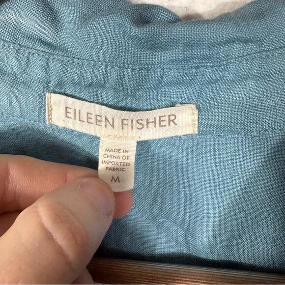 Eileen Fisher Irish Linen and Cotton Button Down Top Blue Size Medium - Picture 4 of 8